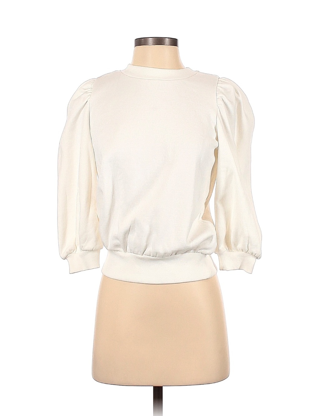Zara Puff Sleeve Crewneck Top in Ivory